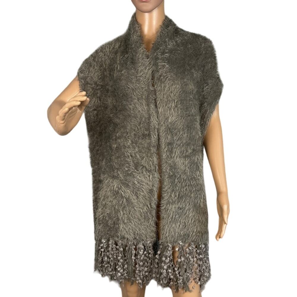 Vintage Alberto Makali Faux Fur Cardigan Sleeveless Fringe SZ S Artisan Designer